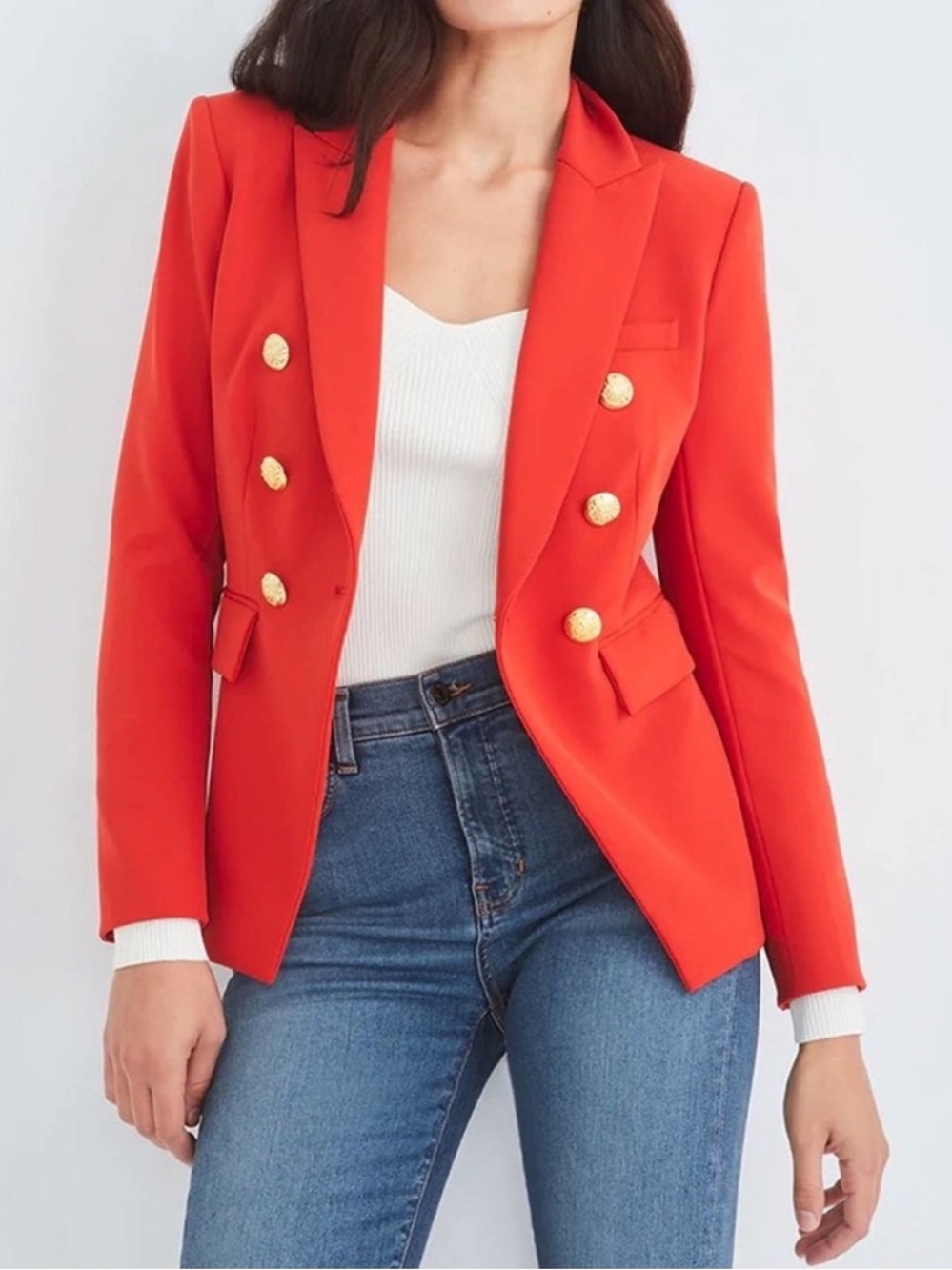 Veronica Beard Miller Dickey Jacket Red Flame Gold Buttons Blazer Sz 14